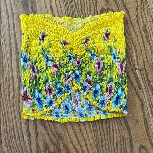 Yellow Floral Smocked Tube Top